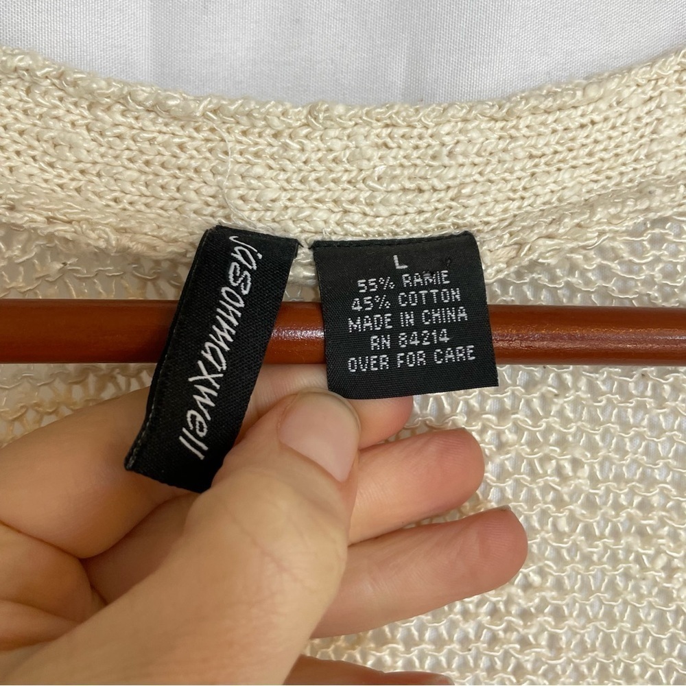 JASON MAXWELL Women’s Cream Short Sleeve V Neck Knit Cardigan Sweater Size Large - Picture 4 of 10